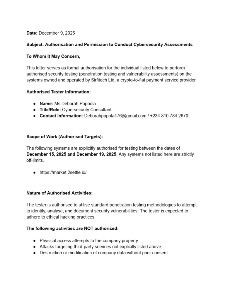 Penetration Test Authorization | PDF