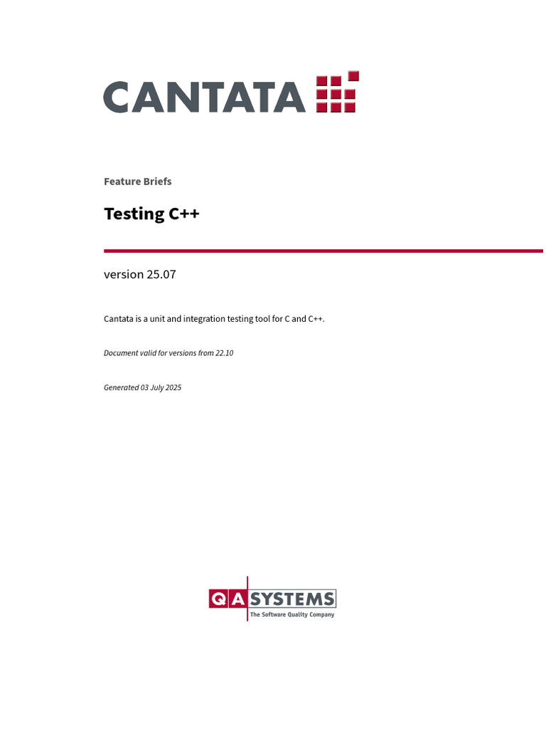 Cantata Feature Brief Testing Cpp | PDF | C++ | Inheritance (Object ...