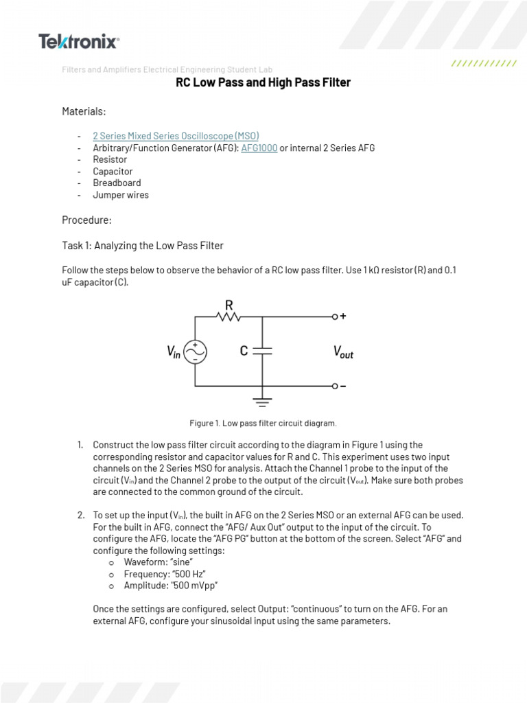 Tektronix Student Engineering Lab07 RC Low Pass and High Pass Filter ...