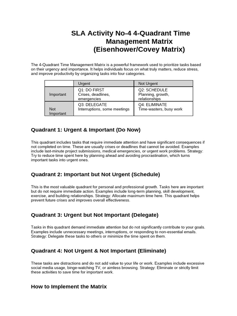 Detailed Time Management Matrix | PDF