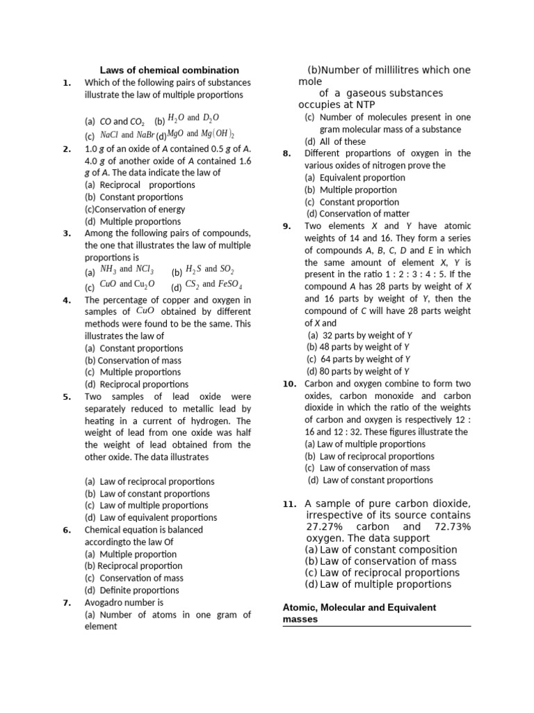 Mole Concept-Q | PDF | Mole (Unit) | Oxide