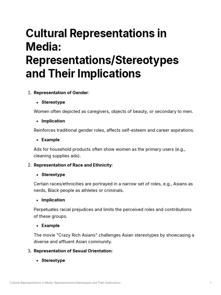Cultural Representations in Media RepresentationsStereotypes and Their ...