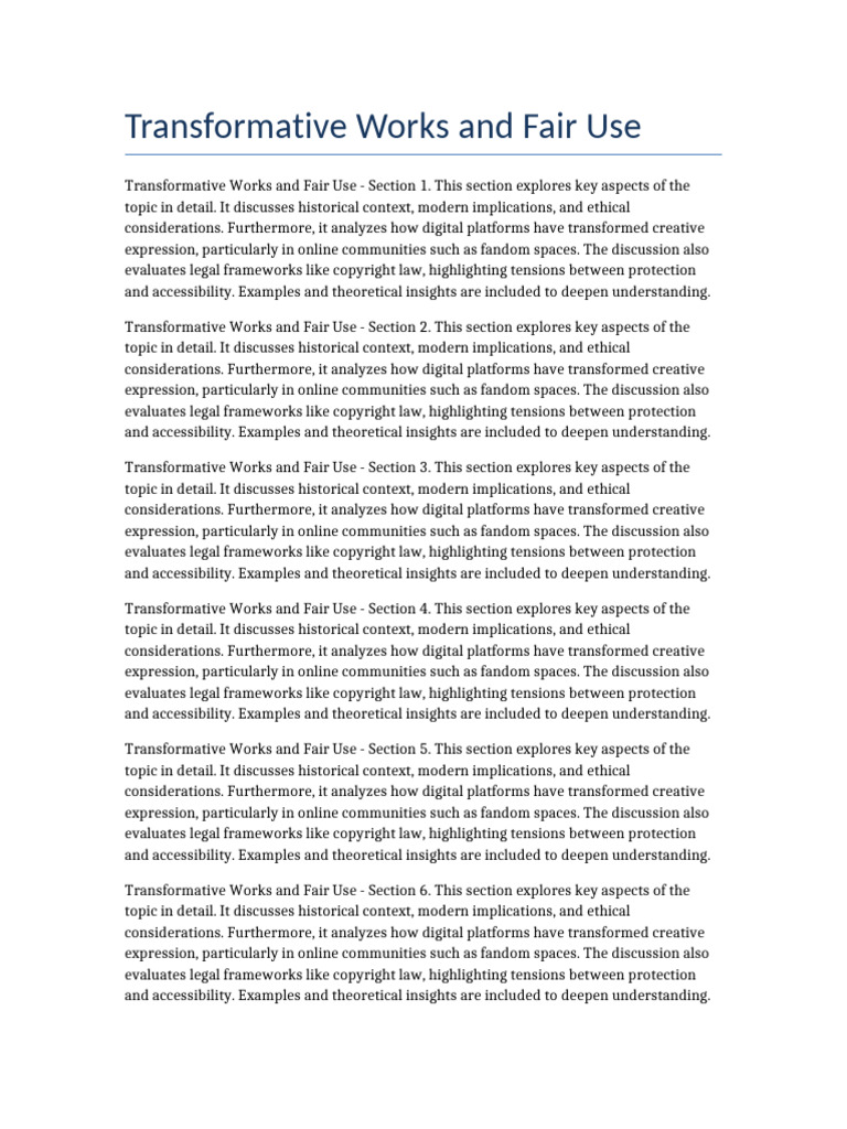 Transformative Works and Fair Use | PDF | Fair Use | Copyright