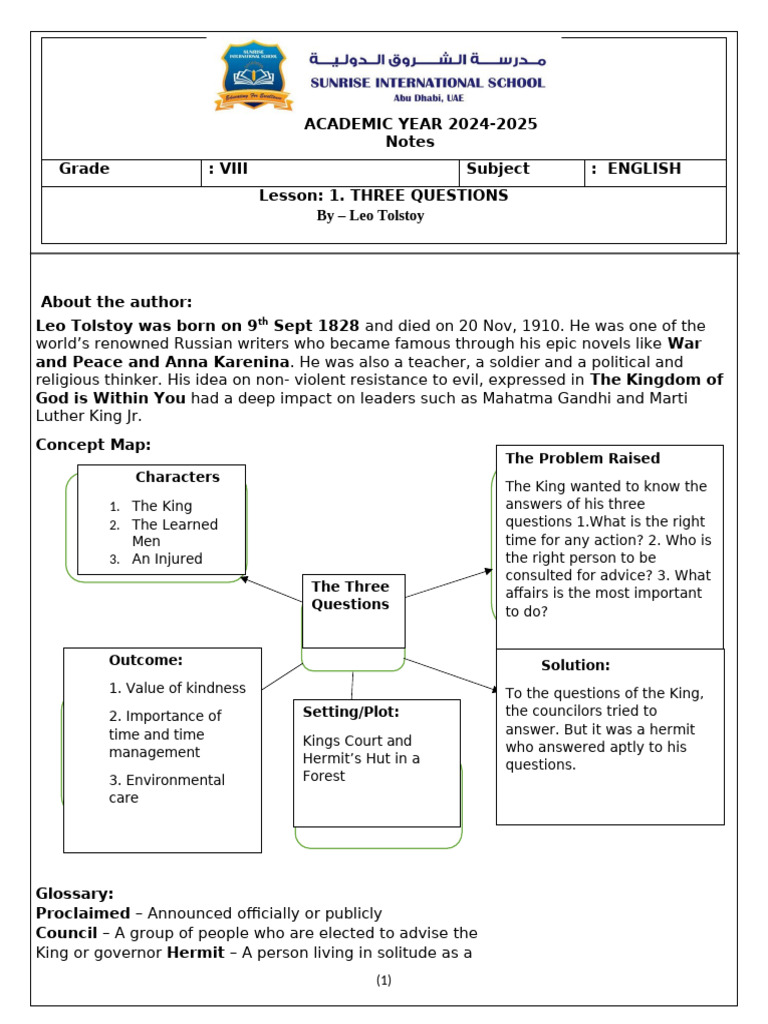 Three Questions Notes | PDF