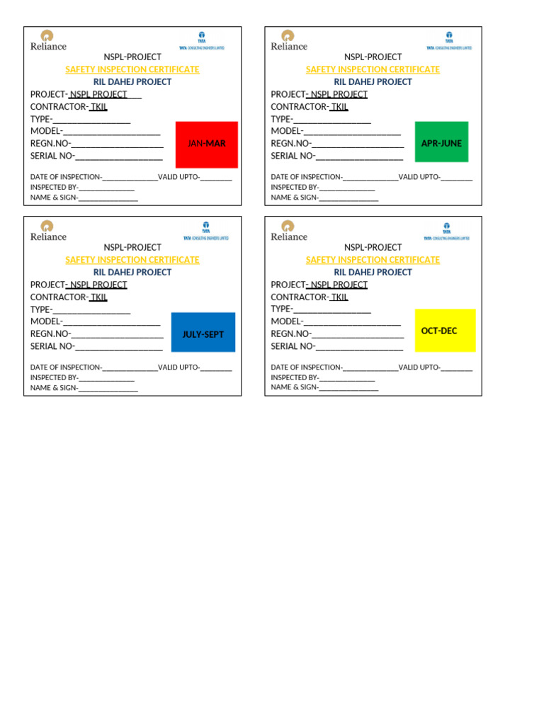 3.Inspection Sticker Nspl Project (1) | PDF