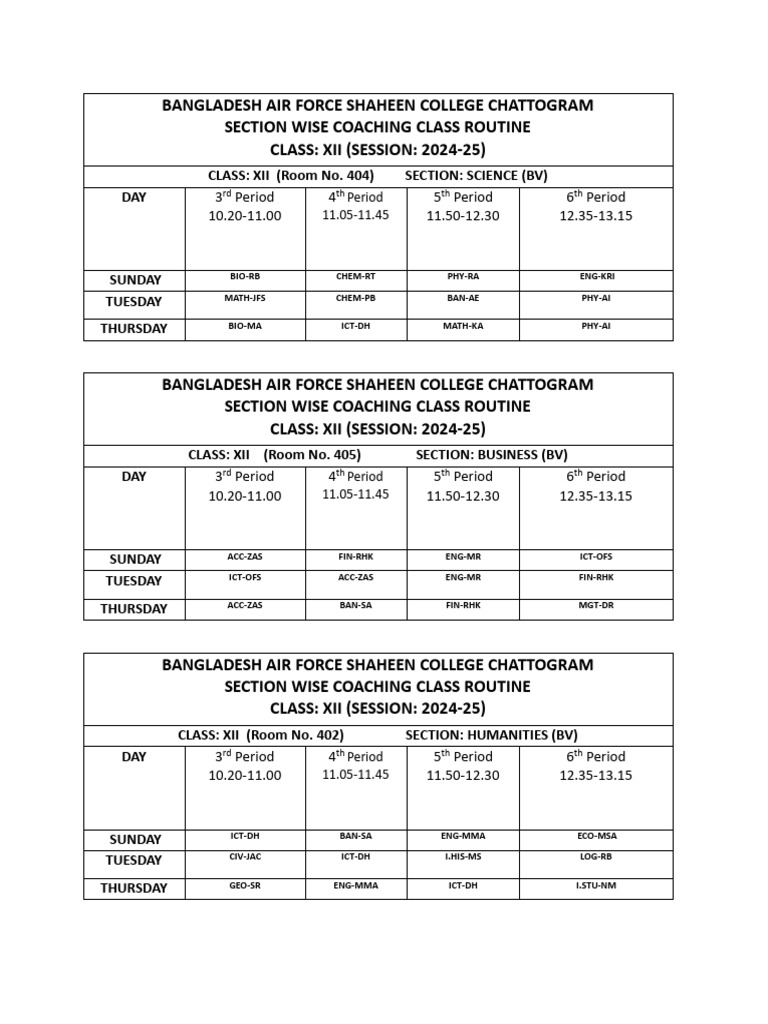 XII Class Coaching Routine (1) | PDF