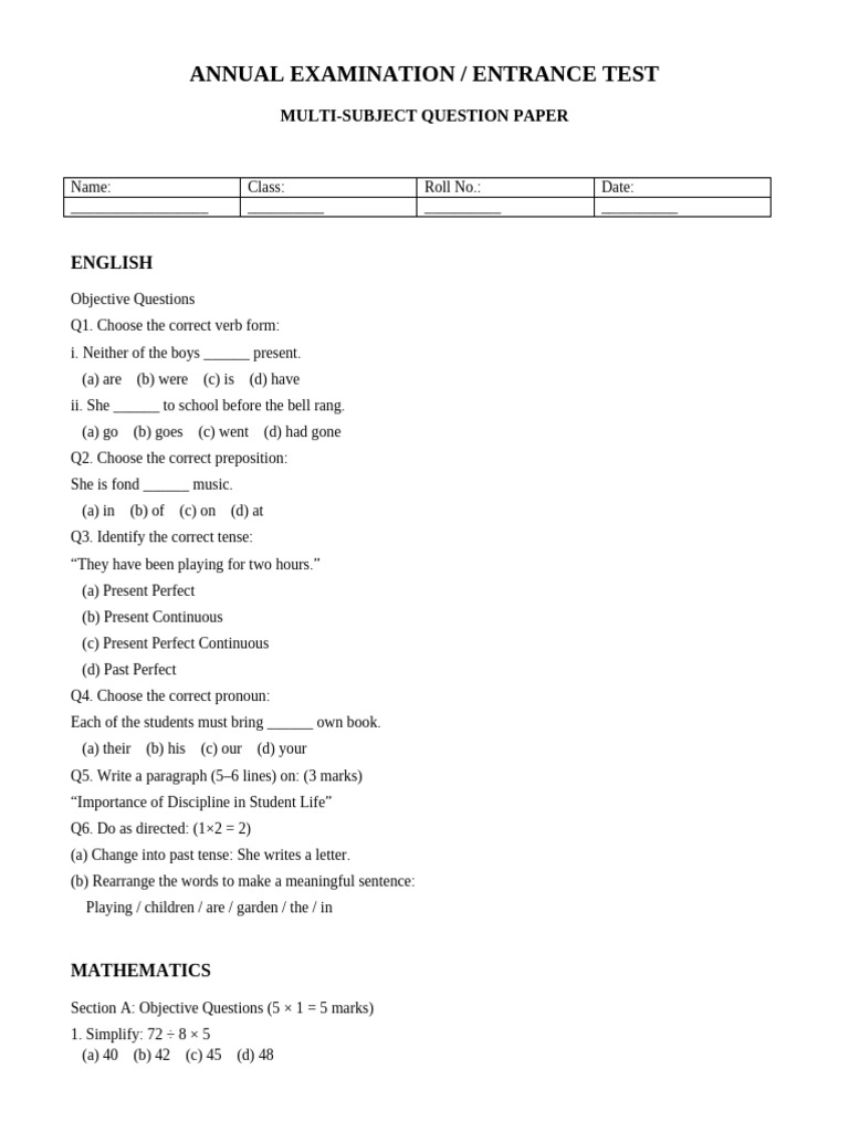 Perfect Question Paper | PDF | Force