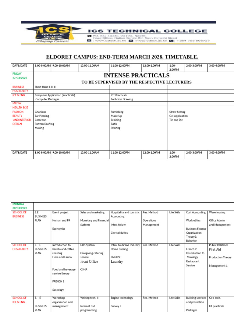 End of Term 1 Exam Time Table | PDF | Information And Communications ...