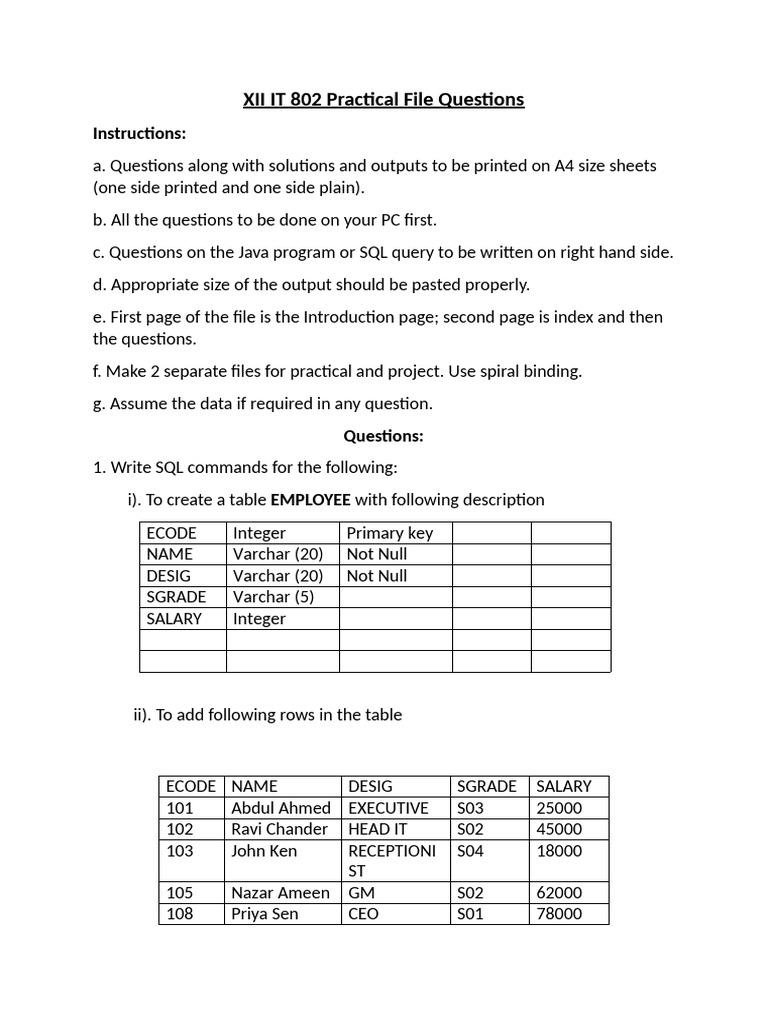 Class 12 Practical File Questions | PDF | Computer Data | Data ...