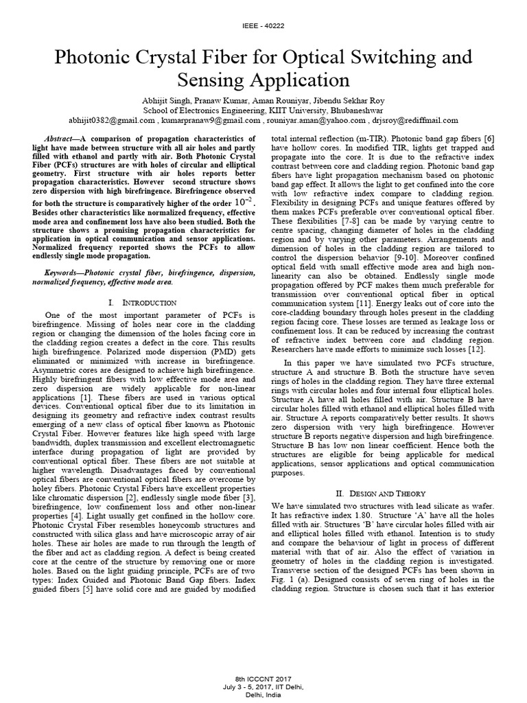 Photonic Crystal Fiber For Optical Switching and | PDF | Optical Fiber ...