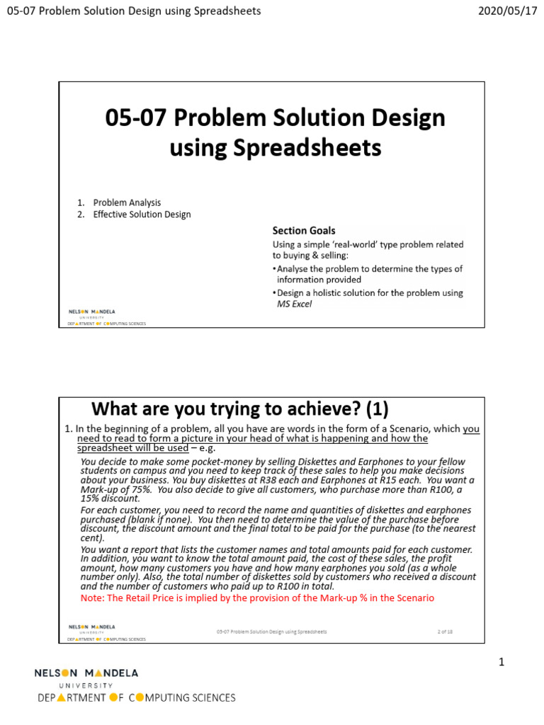 02-05-07 Problem Solution Design Using Spreadsheets | PDF | Spreadsheet