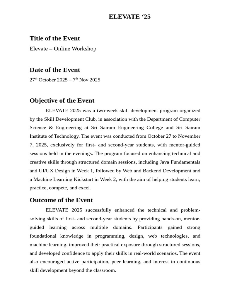 Elevate'25 Report | PDF | Computer Programming | Learning
