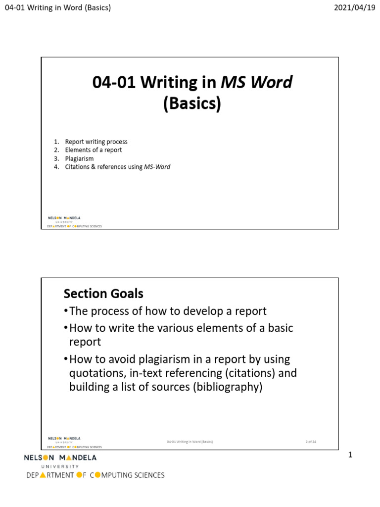 02-04-01 Writing in Word (Basics) | PDF | Citation