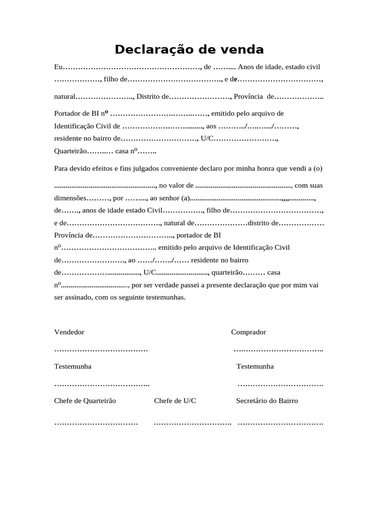 Declaração de Venda | PDF