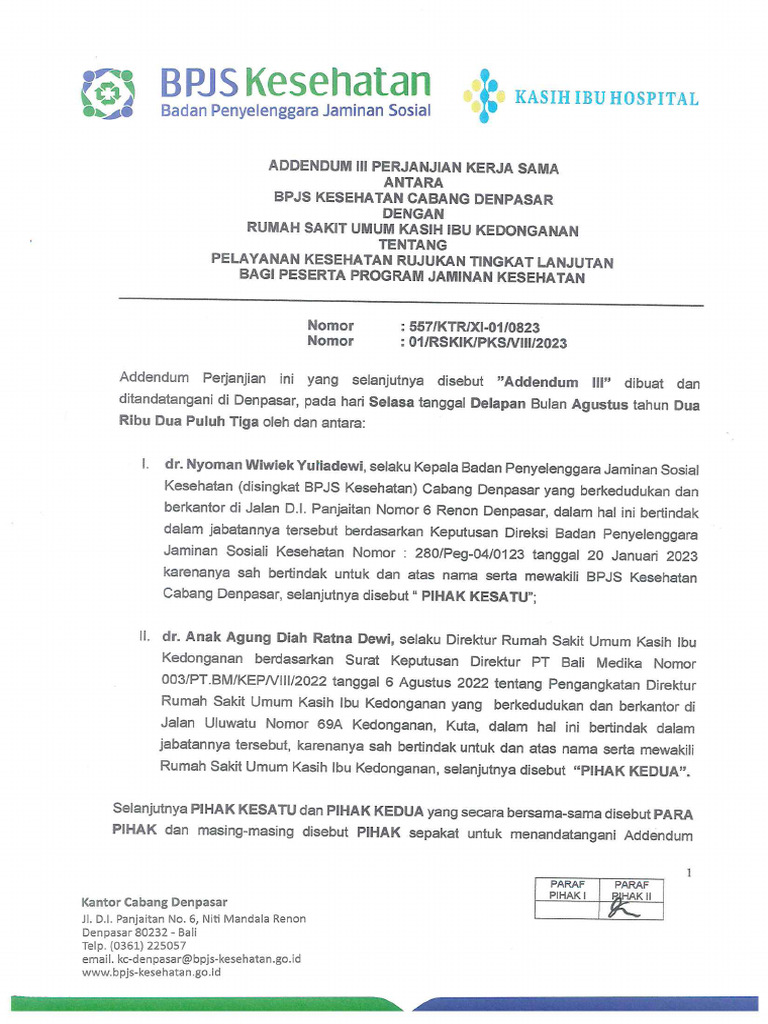 Addendum Pks Bpjs 1 | PDF