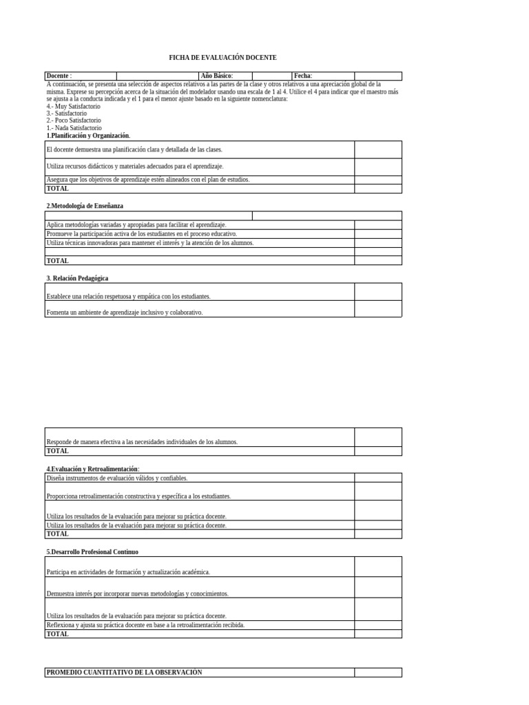 Ficha de Evaluación Docente | PDF | Evaluación | Maestros