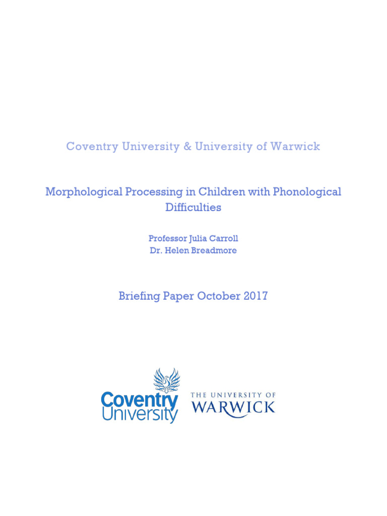 Morphological Processing in Children With Phonological Difficulties ...