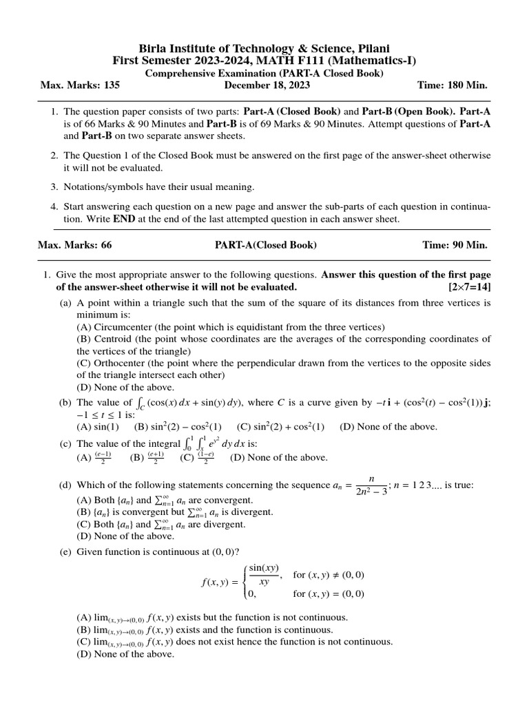 1157_MATH_F111_20231229040302_Comprehensive_Exam_Question_Paper | PDF ...