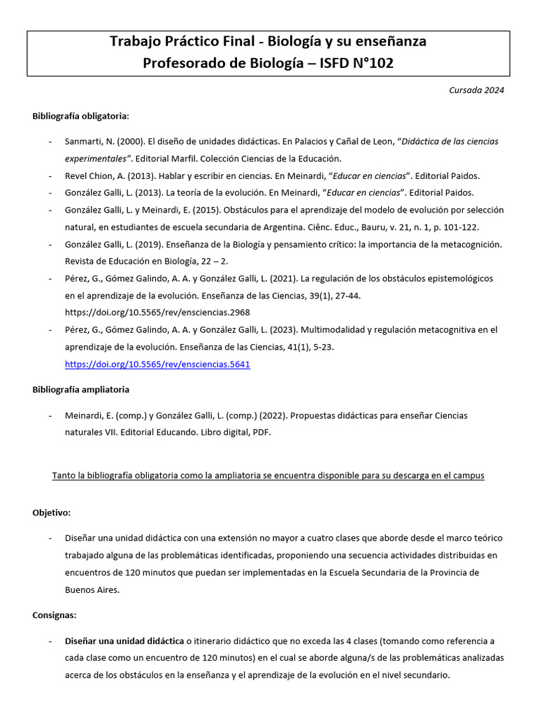 TP Final 2024 - Consignas | PDF | Bibliografía | Enseñando