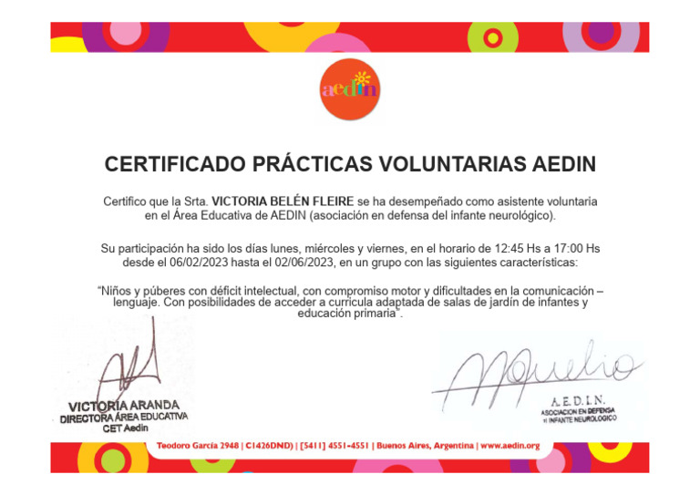 Certificado Aedin Victoria Fleire | PDF