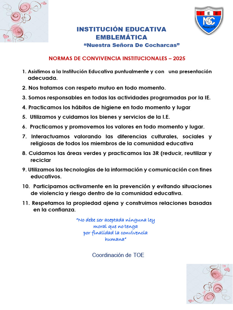 Normas de Convivencia Institucional 2025 | PDF