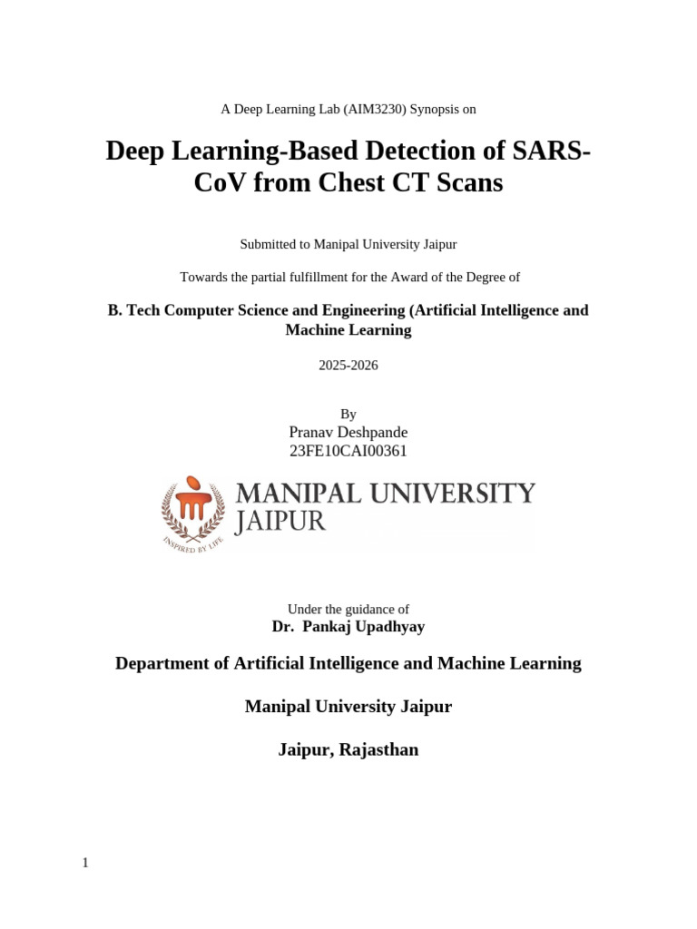 DL Lab Project Synopsis 2026 | PDF | Deep Learning | Medical Imaging