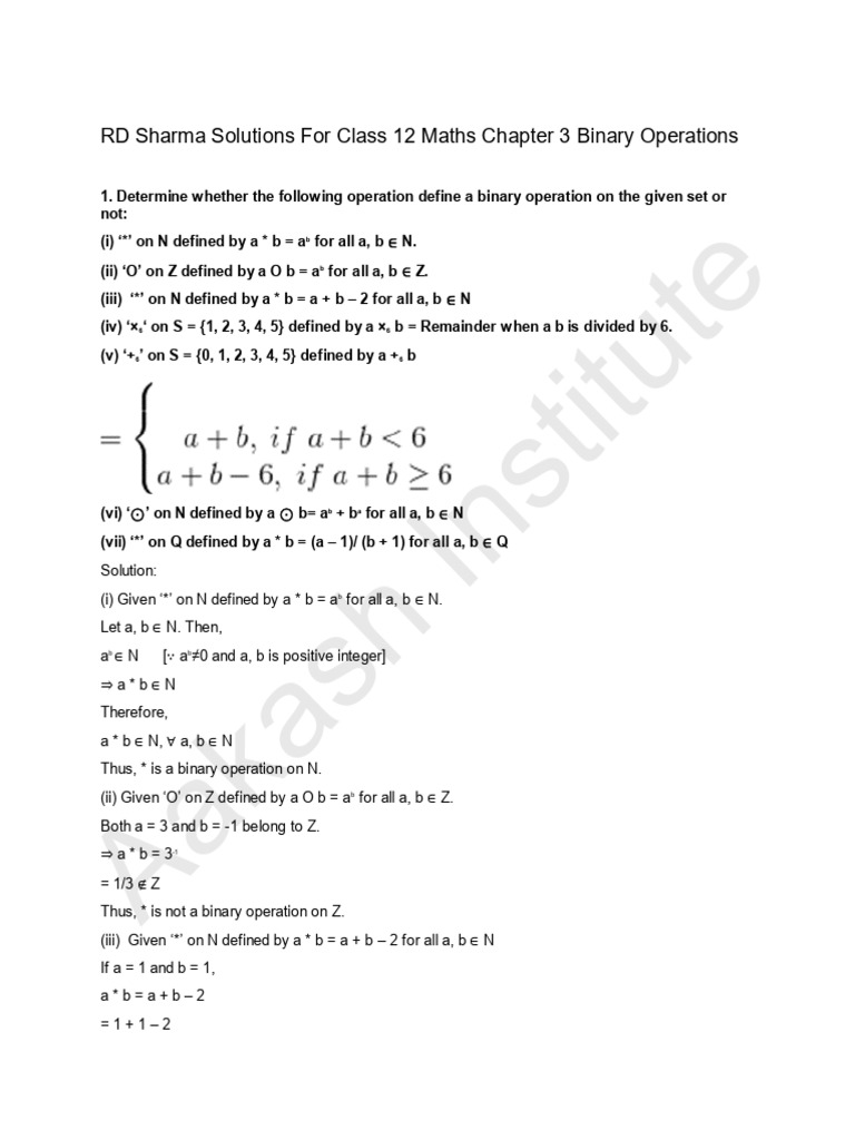 RD Sharma Solutions for Class 12 Maths Chapter 3 Binary Operations ...