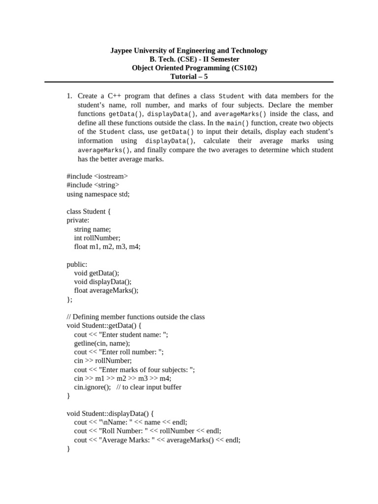 Tutorial-5 Class Solution | PDF | Software Development | C++