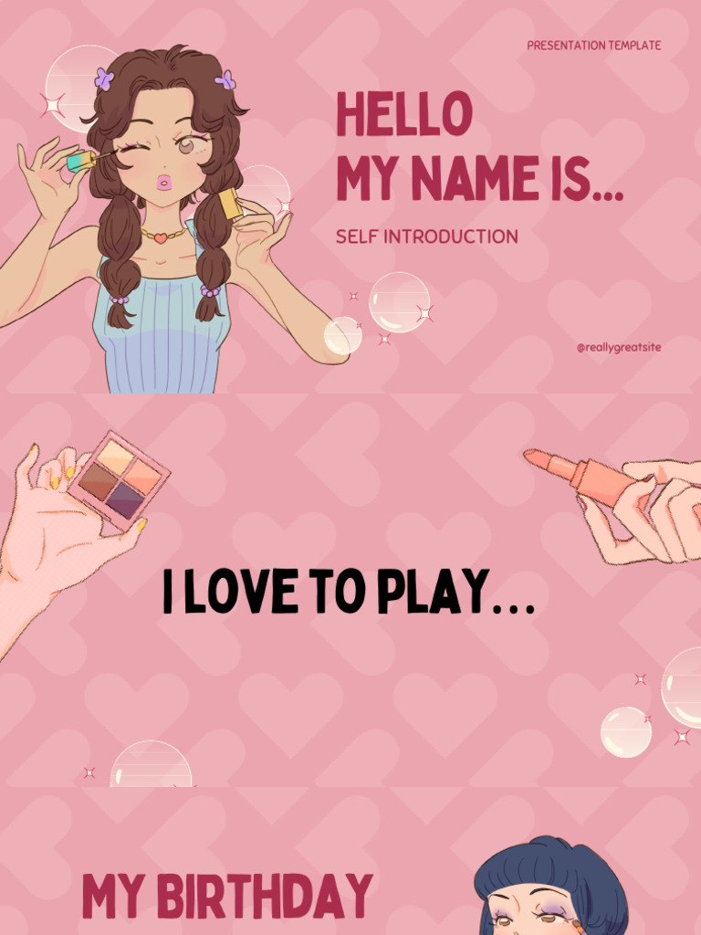 Pink and Red Cute Illustration Girl Introduction Presentation.pdf | PDF