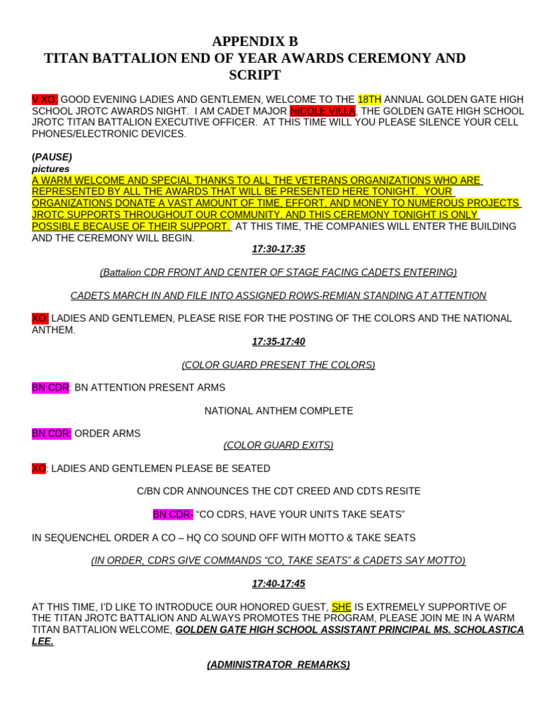 Annual Awards Ceremony Script (Final Edition as of 5-11 0900) - COL ...