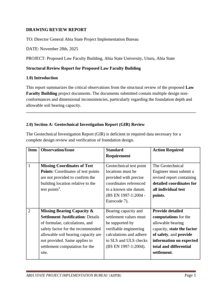 Absu Law Faculty Building Structural Drawing Review Report_rev.0 | PDF ...
