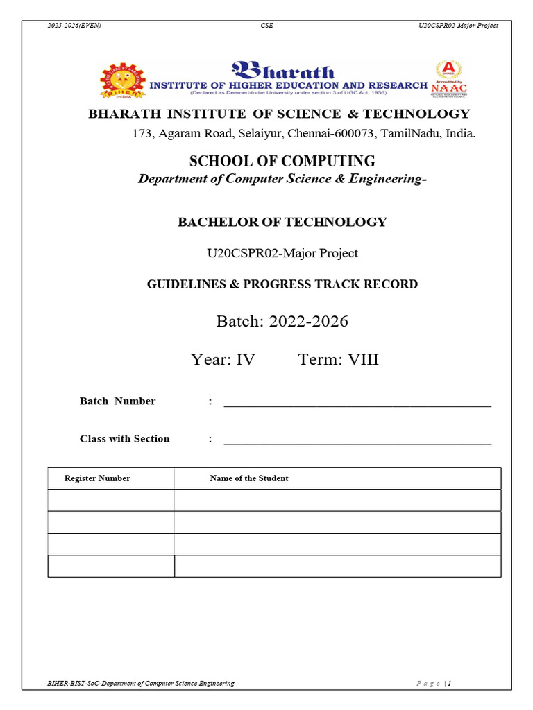U20CSPR02 - Major Project- GENERAL CSE-Guidelines & Track Record | PDF ...