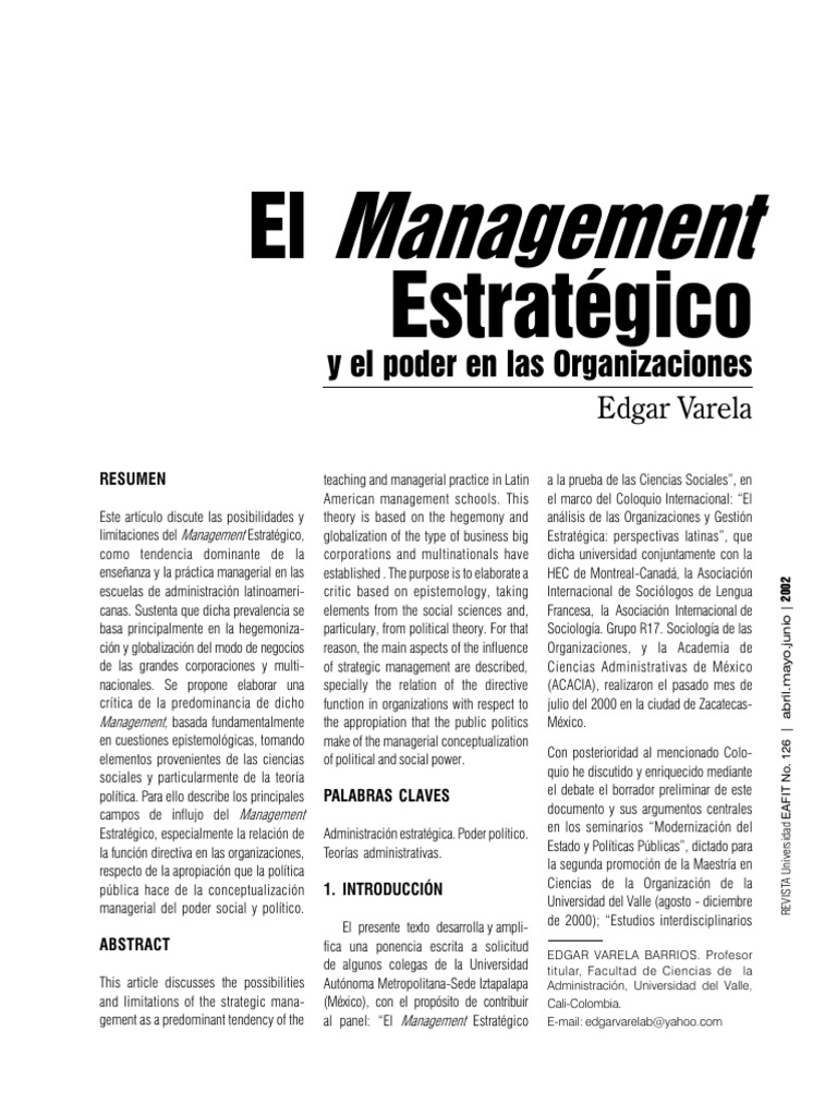 El_Management_Estrategico_y_el_poder_en | PDF | Teoría | America latina