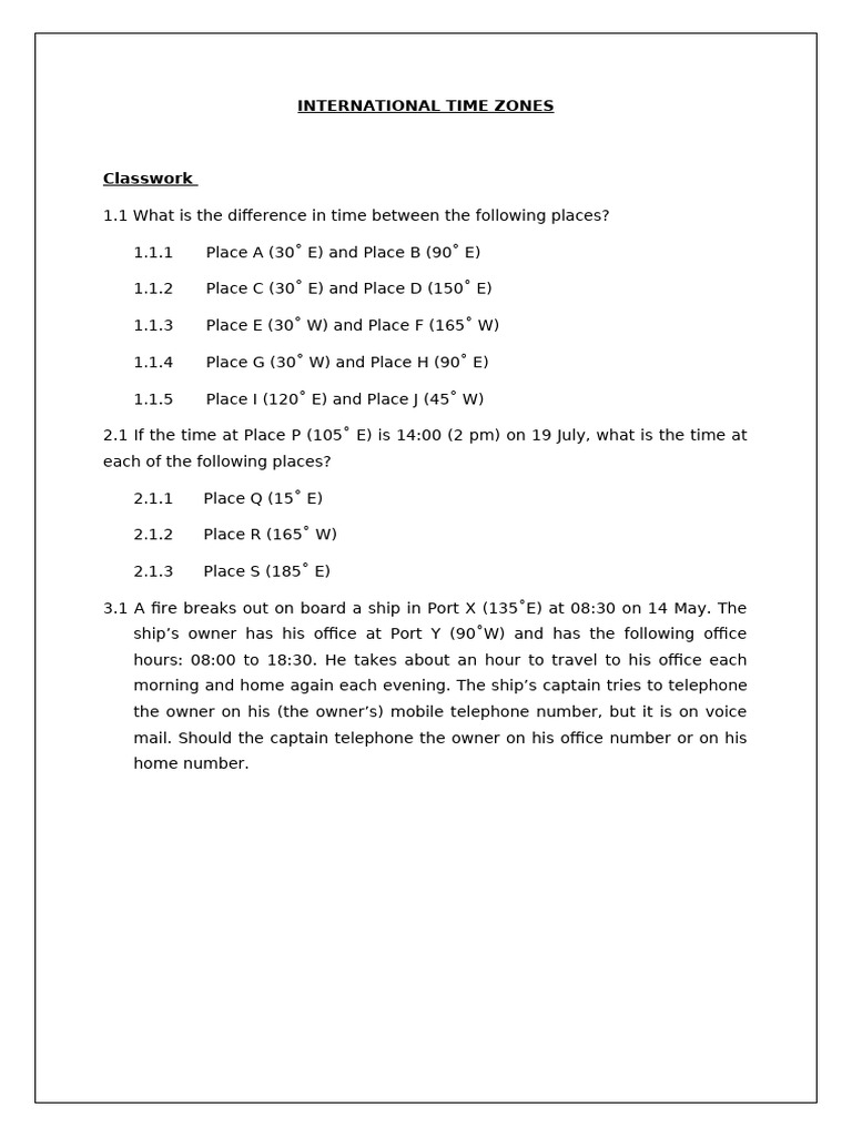 International Time Zones - Class Work | PDF