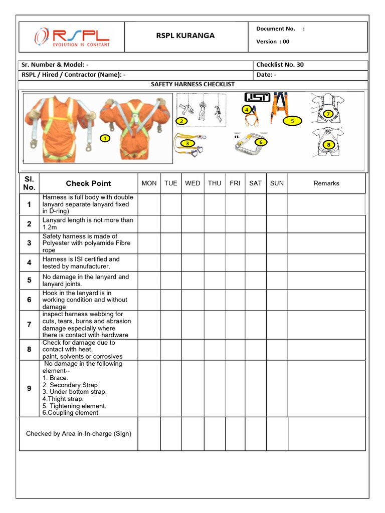 Safety Harness Checklist | PDF