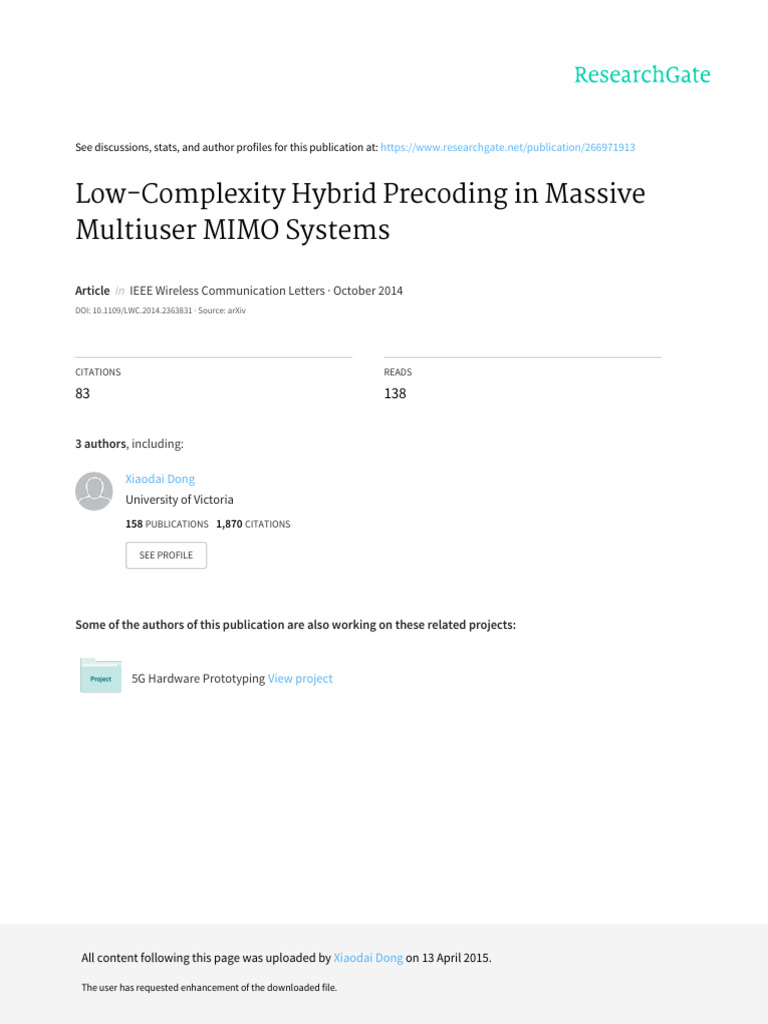 Low-Complexity Hybrid Precoding in Massive Multius | PDF | Mimo ...