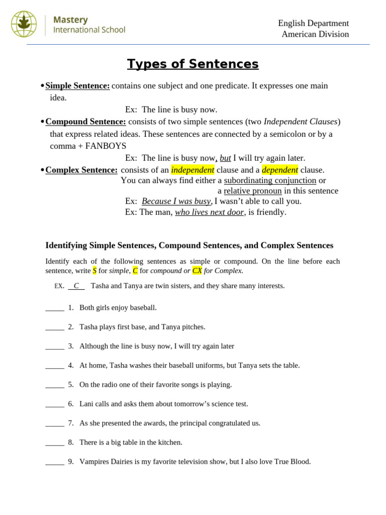 Types of Sentences. - Copy | PDF