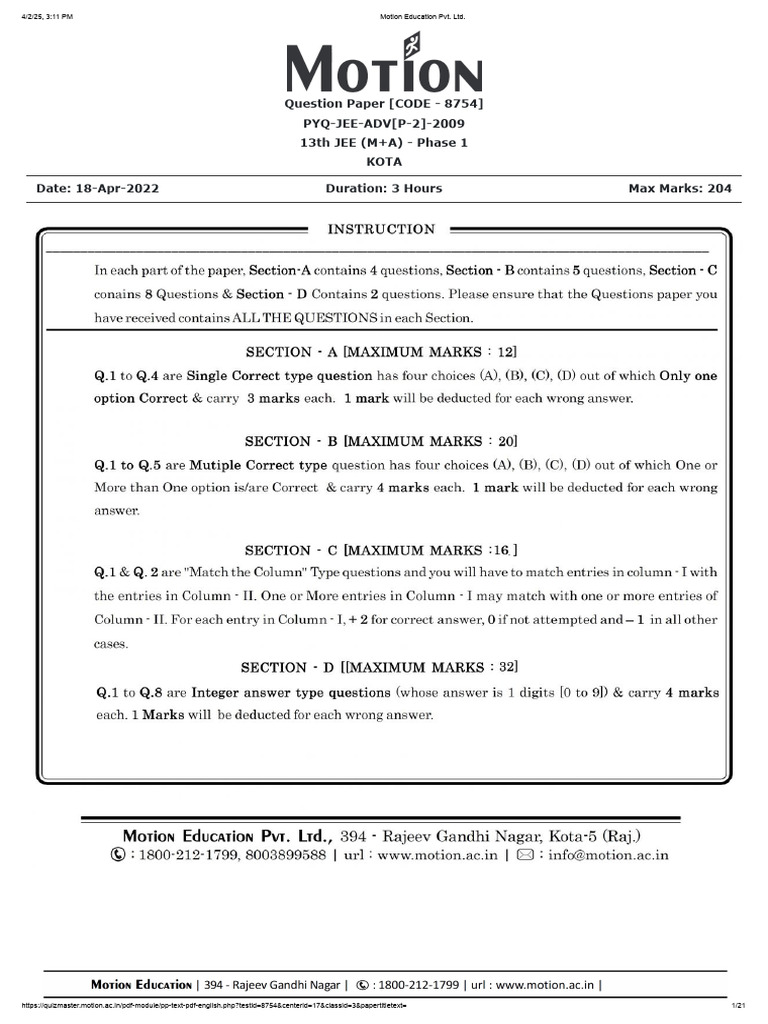 PYQ-JEE-ADV[P-2]-2009 | PDF | Ellipse | Classical Mechanics