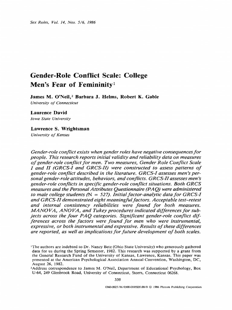 Gender Role Conflict Scale College Mens | PDF | Gender Role | Factor ...