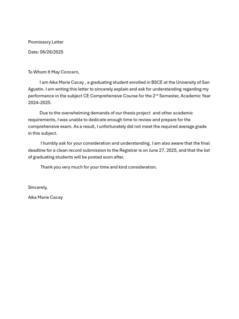 Promissory Letter | PDF