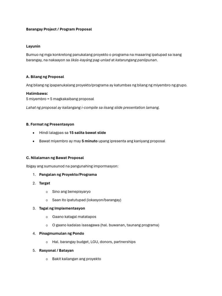 Barangay-Project-Guidelines-and-Rubrics | PDF