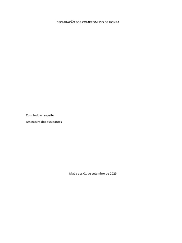 Declaração Sob Compromisso de Honra | PDF