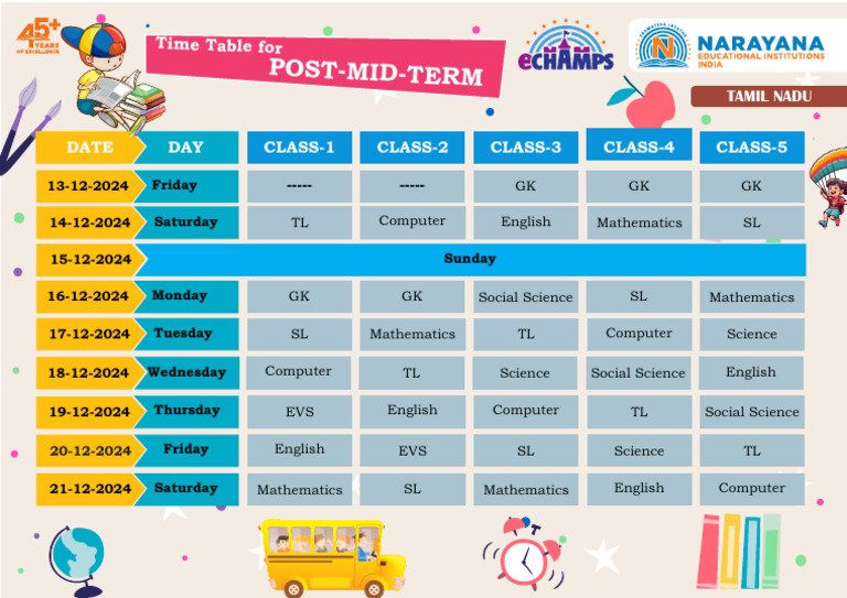 Time Table for Post Mid Term Tn Local (1) | PDF