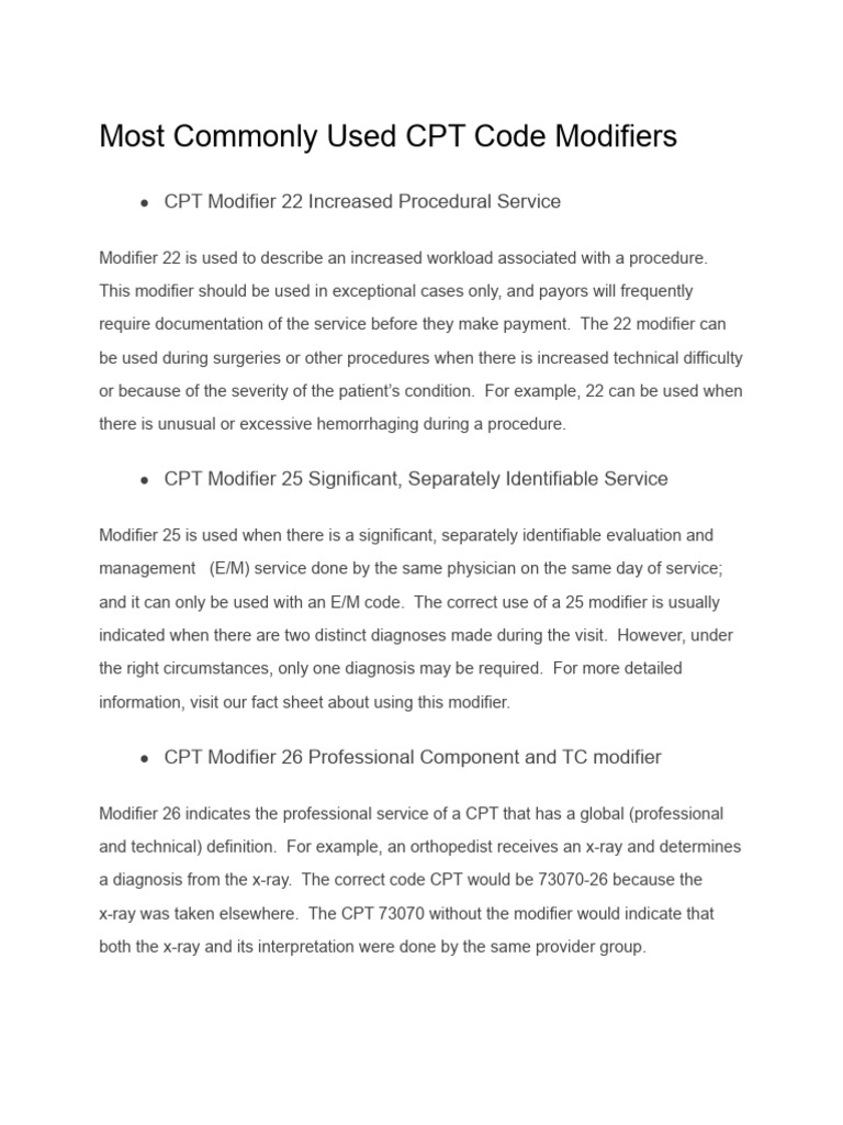 Most Commonly Used CPT Code Modifiers | PDF | Medical Diagnosis ...
