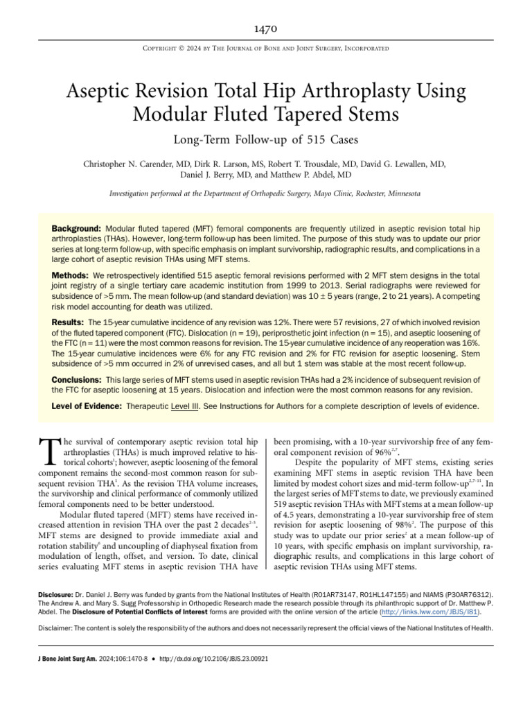 Aseptic Revision Total Hip Arthroplasty Using.4 | PDF | Medical ...