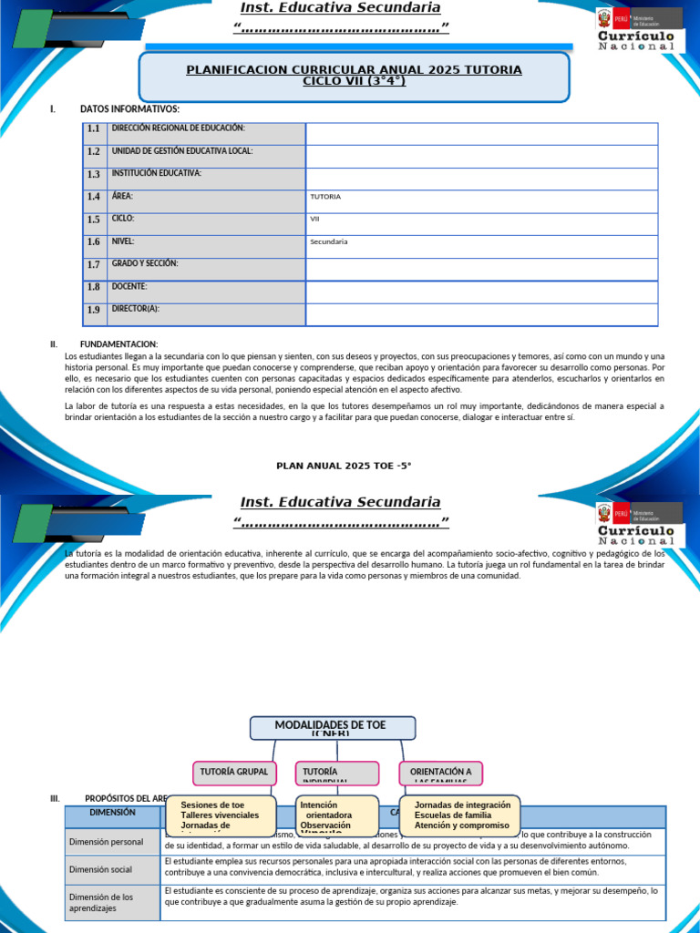 PLAN ANUAL 2025 Ciclo VII (3°4°) - TUTORÍA | PDF | Evaluación | Aprendizaje
