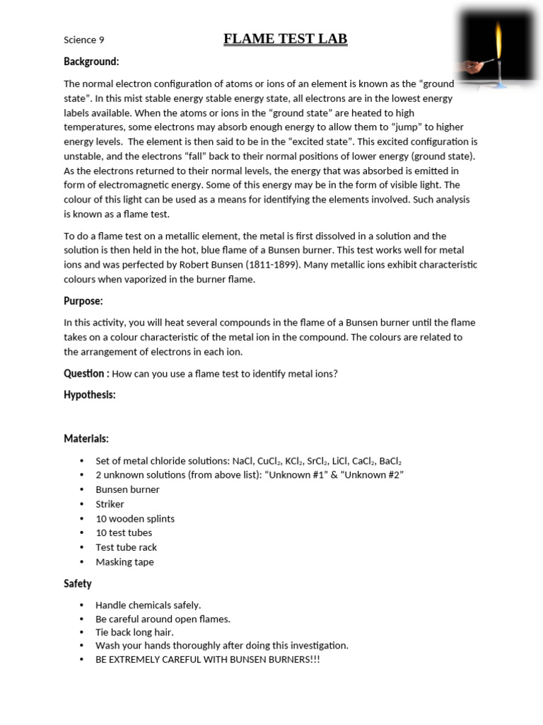 Flame Test Lab Preib1 | PDF | Energy Level | Chemical Elements