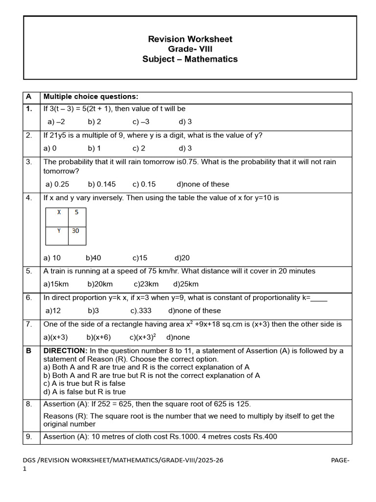 Grade 8 Revision worksheet.docx | PDF | Interest | Mathematics