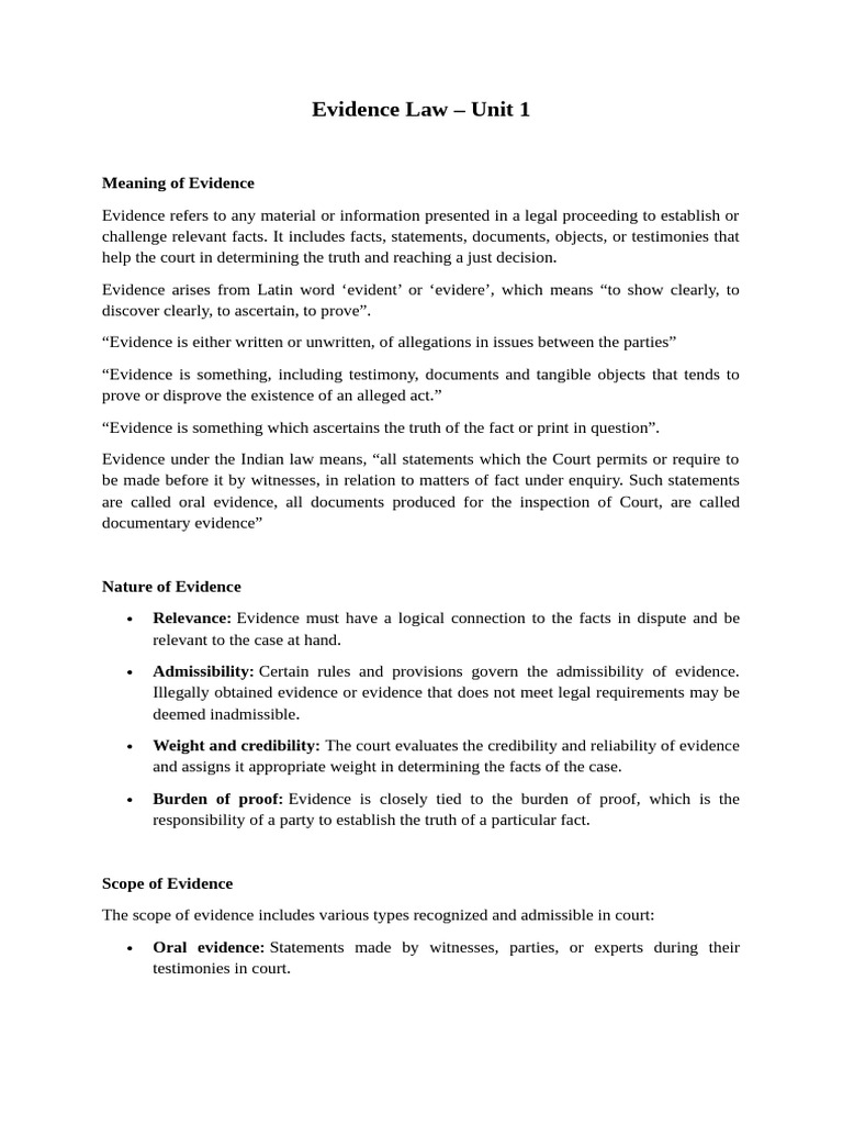 Unit 1- Evidence Law | PDF