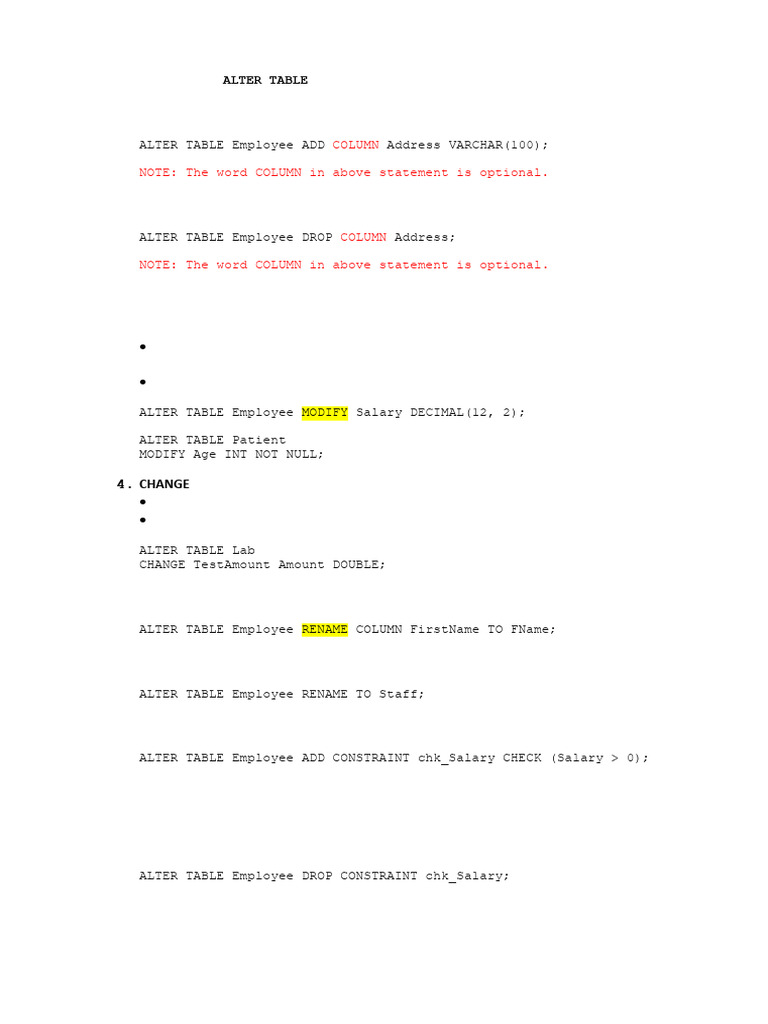 Common Uses of Alter Table | PDF